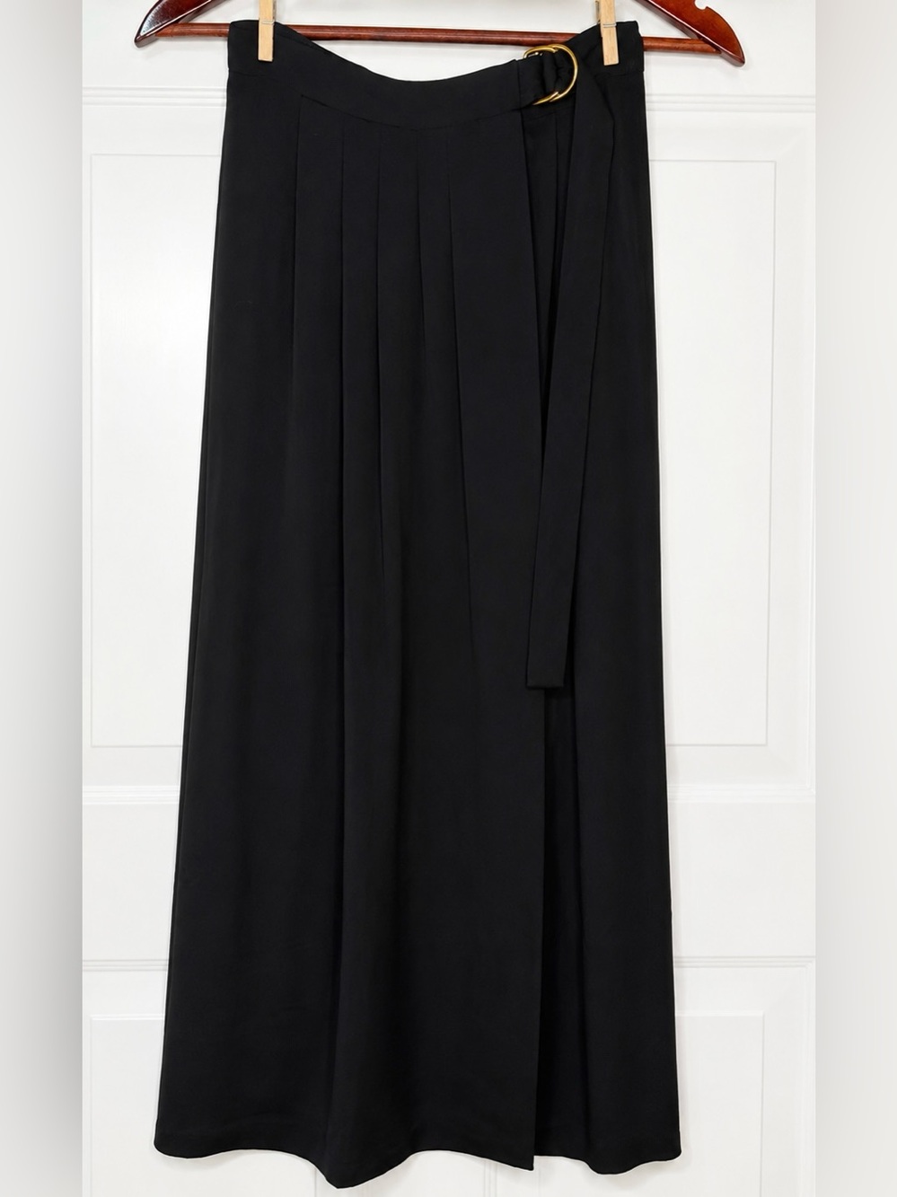 Loro Piana NWT Athina Pleated Silk-Cady Maxi Wrap Skirt Black Size 36 - Picture 3 of 11